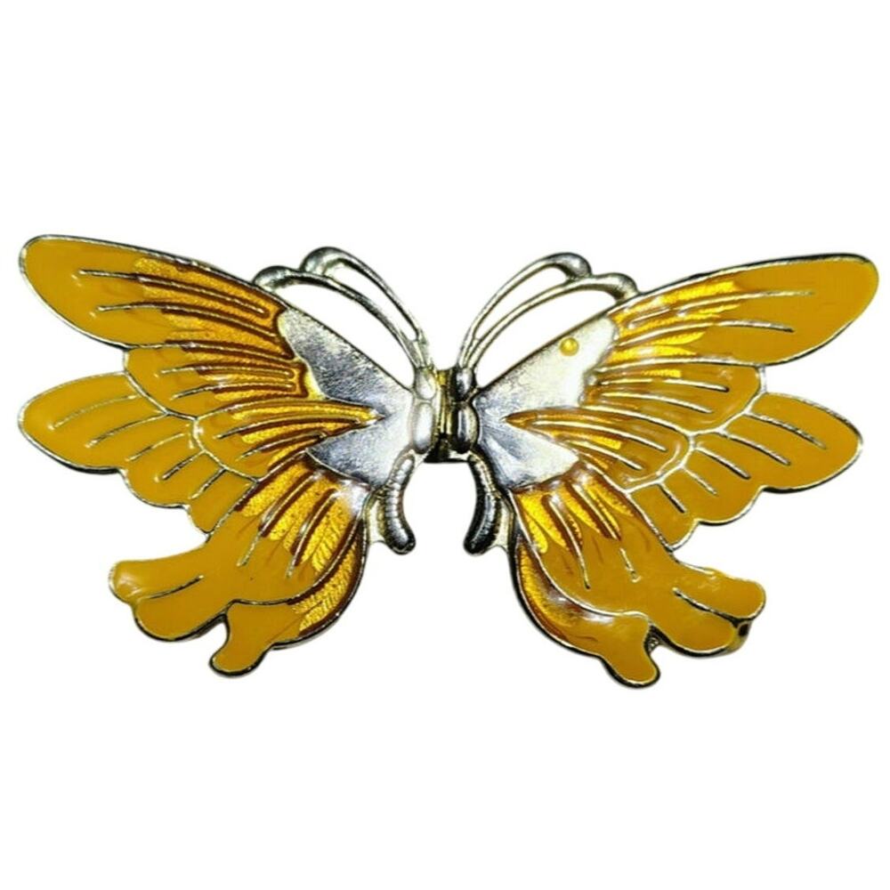 80s Yellow Enameled Butterfly Cinch Belt Waist Cinching Black Elastic One Size